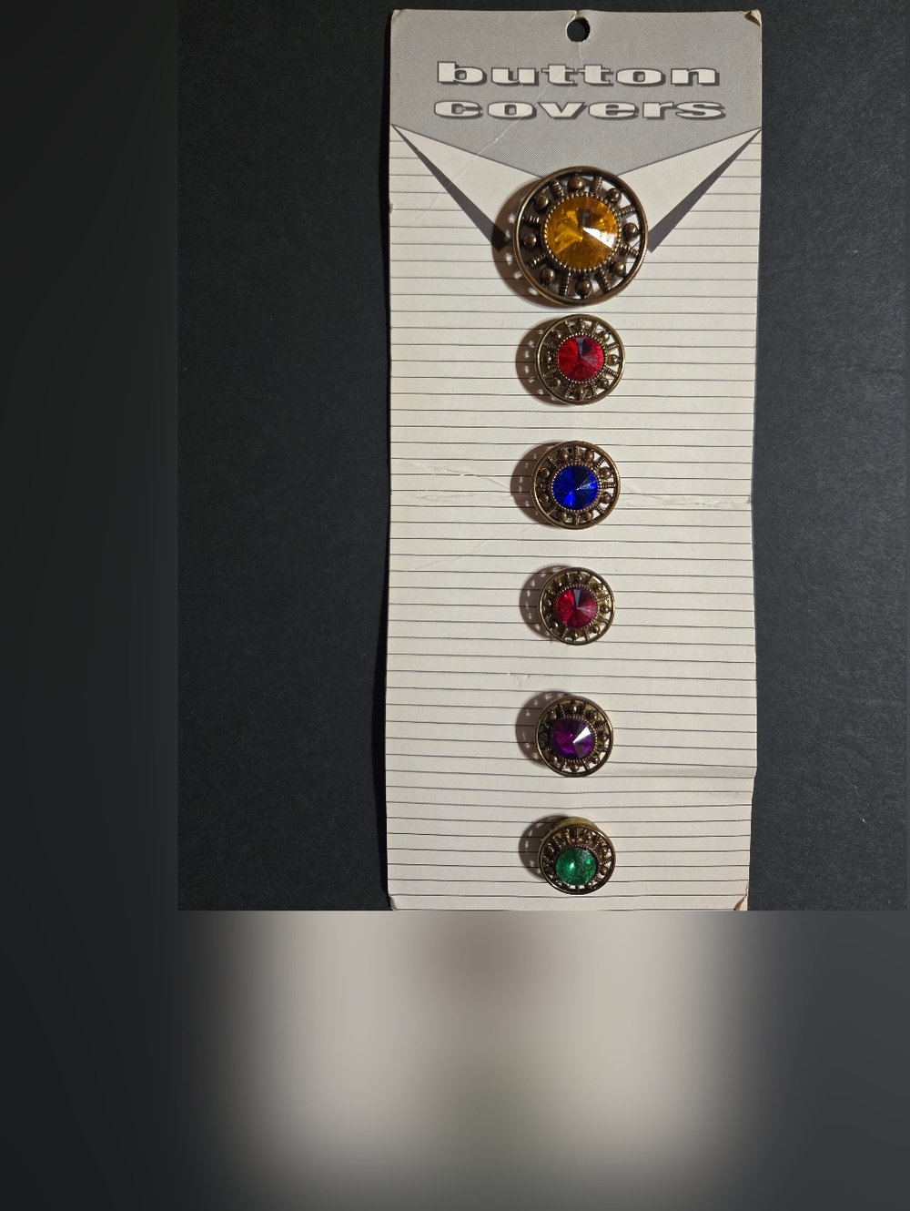 Set of Vintage Gold-Tone Button Covers with Colored Gem Centers